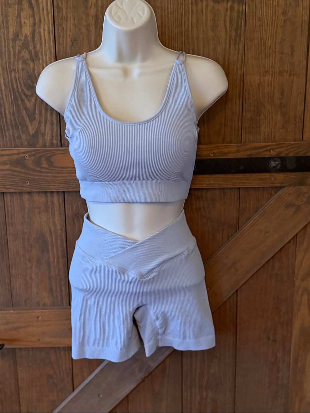 Ribbed Crisscross Waist Crop Tank & Shorts Set - Light Lavender